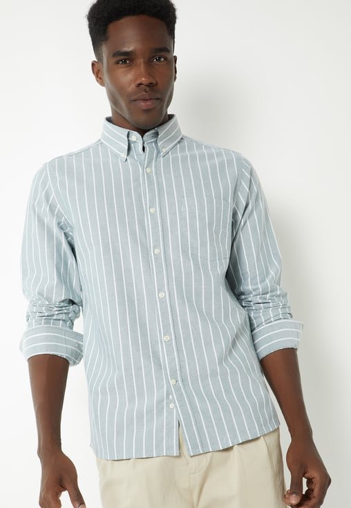 Men Striped Light Green Shirt