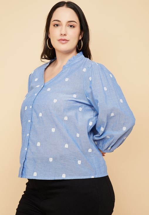 Women Plus Size Crop Top Blue